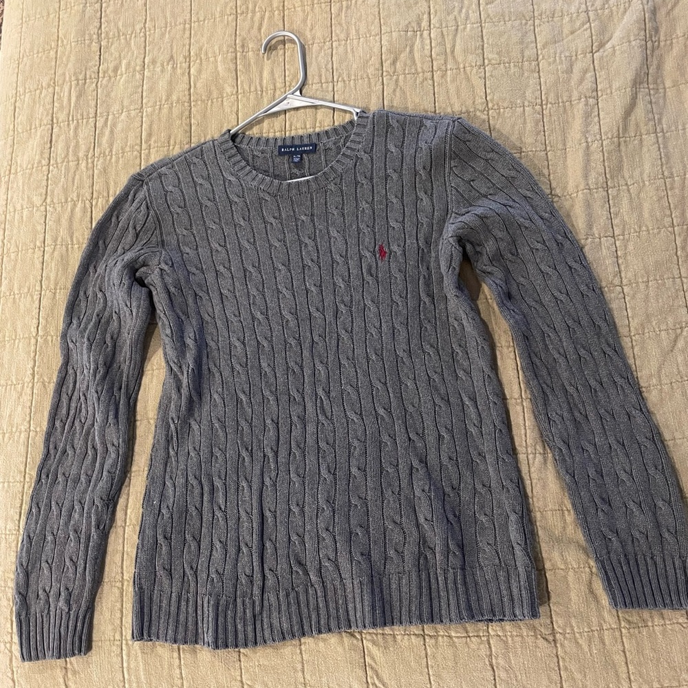 Ralph Lauren Women’s Charcoal Cable Knit Crewneck Sweater